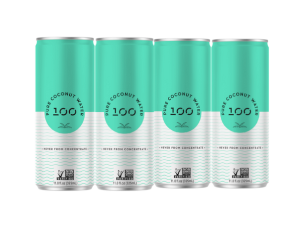 100 Coconuts Pure Water 11oz 4-Pack Can